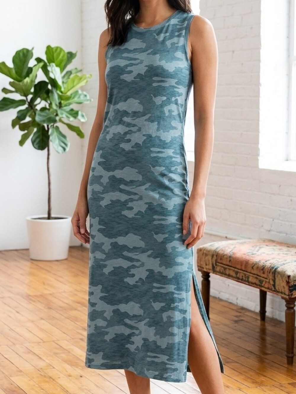 BRAND NEW NEVER WORN Universal Thread Sleeveless Blue Camo Midi Dress Sz M